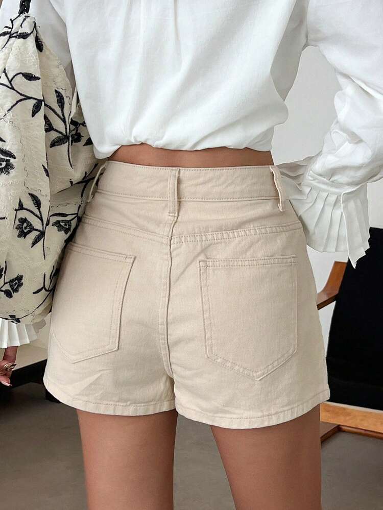 Women's Casual Solid Color Washed Shorts, Spring/Summer