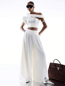 LYSMO 2026新款极简主义春夏女裤，侧边蕾丝拼接，镂空透视设计，休闲浪漫度假风，沙滩装。度假/波西米亚/性感 - 杏色 - 查看 4