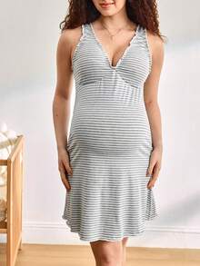 Moonlight&Mama Maternity Casual Striped Sleeveless Nightgown For Summer - Multicolor - View 3