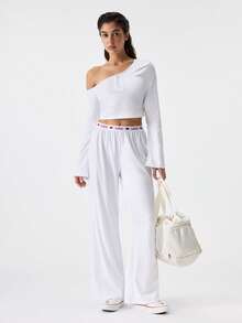 Loungeista Lowkey Lull White Comfortable Casual Soft Chic Autumn Casual Easy Comfort Autumn Slumber Long Sleeve Long Pants Set, Women Sleepwear Setfor Summer - White - View 1