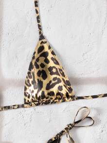 Swim SXY Women's Sexy Gold Foil Leopard Print Tie-Front Top And Tie-Side Bikini Bottom 2-Piece Swimwear Set, Summer Beach Vacation - Multicolor - View 5