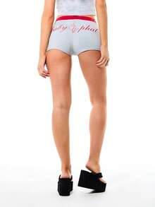 BABYPHAT Jersey Booty Shorts With Elastic Waistband And Script Print Comfortable Casual Loungewear - Grey - View 2