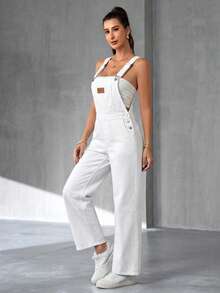 Flexra Casual Versatile White Denim Jumpsuit - White - View 5