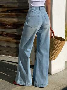 DAZY Women's Regular Mid-Rise Flare Leg Casual Elegant Jeans - Light Wash - View 3