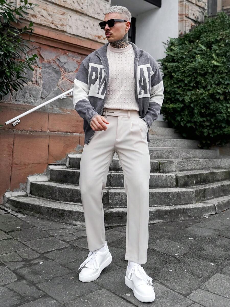 Artur Kramer Men's Casual Solid Color Tapered Suit Dress Pants - Beige - View 1