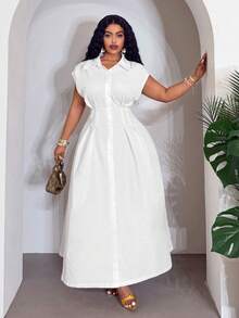 Slaydiva Đầm trắng thắt eo phong cách thanh lịch thường ngày size lớn, mùa hè tốt nghiệp kỳ nghỉ - trắng - Xem 4