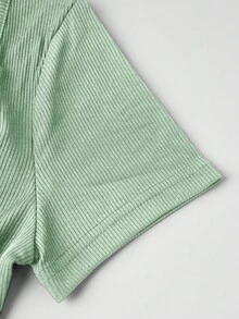 Olithes 2pcs Set Square Neck Short Sleeve Romper And Drawstring Long Pants, Casual - Mint Green - View 4