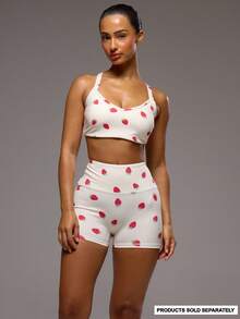 Musera Sport 草莓图案深V领交叉露背绑带运动文胸，适合日常健身、运动、健身、普拉提等场合，可爱又休闲。 - 彩色 - 查看 1