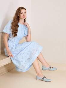 MOTF PREMIUM WOMEN ROUND TOE BALLET FLATS, ELASTIC PEARL DECOR CASUAL COMFY ELEGANT FASHIONABLE SHOES, SUITABLE FOR SPRING, SUMMER, AUTUMN - Baby Blue - View 3