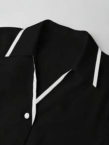 SHEIN Franclia Casual Color Block Long Sleeve Shirt, Minimalist For Commuting - Black - View 5