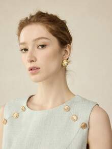 MOTF PREMIUM 铜合金仿珍珠耳环，镀18K金耳钉，高贵气质，时尚复古欧美风格 - 金色 - 查看 7