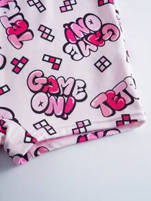 Tetris™ X SHEIN Tween Girls Letter Print Camisole & Boyshort Underwear Set - Pink - View 4