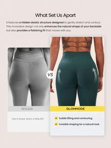 GLOWMODE 24英寸 Peakbum Powersculpt™-Air Sculpt Flex 吸汗透气 V 腰提臀紧身裤，适合高强度运动、跑步训练和秋冬季穿着。 - 墨綠色 - 查看 2