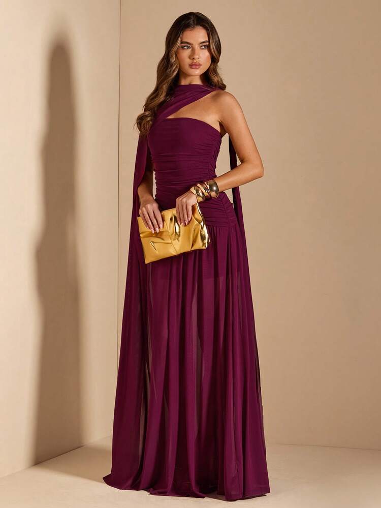 SHEIN BAE Vestido evasé sin mangas con drapeado para mujer, vestido elegante sin tirantes para invitada de boda, Día de San Valentín, cumpleaños, graduación - Morado - Añade 5