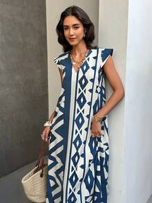 EMERY ROSE Women's Retro Patterned Extra Long Dressfall Clothes Fall Clothes - Multicolor - View 5