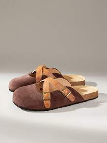 Solecia 女士休闲平底鞋，交叉搭扣设计，适合日常穿着 - 紅棕色 - 查看 2