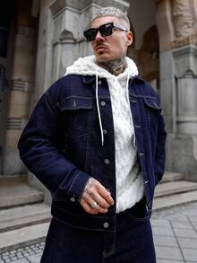 Artur Kramer 男士深蓝色牛仔两件套，休闲夹克和宽松长裤，春秋季 - 深色水洗藍 - 查看 3