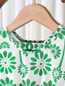 SHEIN Elladie kids 女童春夏新款休闲时尚连衣裙，绿色花卉数码印花图案，圆领无袖荷叶袖，露背镂空设计，绿色3D蝴蝶结装饰，腰部褶皱荷叶边下摆，适合可爱、舒适、优雅的小女孩日常穿着，也适合上学、外出、度假、派对等场合。绿色花卉女童连衣裙，女童复活节连衣裙，女童绿色套装，女童蝴蝶结连衣裙，女童绿色蝴蝶结，女童度假套装，女童夏季连衣裙，优雅派对连衣裙，夏季套装。 - 綠色 - 查看 7
