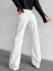 ZIRRA Jeans casuales y versátiles de cintura alta con bolsillos para mujer - Blanco - Ver 2