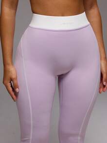 Musera Sport Contrast White Seam Waistband High Waist Active Leggings Only Sport Workout Gym Pilates Fitness Daily Girly Casual Hot Sweat - Purple - View 5