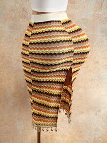 Mistrie Women's Striped Patchwork Casual Versatile Date Outing A-Line Skirt - Multicolor - View 2