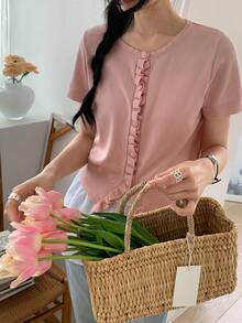 DAZY Women's Summer Korean Style Knit Top - Pink - View 8