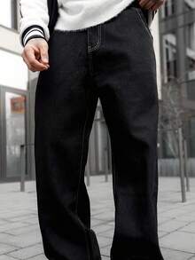 Artur Kramer 男士字母印花口袋宽松阔腿休闲牛仔裤 - 黑色 - 查看 3