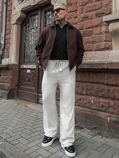 Artur Kramer 男士长袖纯色拉链休闲外套，秋冬摩卡色飞行员夹克，男士拉链外套，男士休闲短款外套，棕色外套