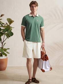 Airaco 夏季庆典季撞色领小狗印花透气舒适男士Polo衫，沙滩度假套装 - 綠色 - 查看 6