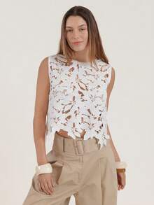 CielaLinda 女士水溶性花卉蕾丝吊带背心休闲罩衫，适合春夏海滩度假 - 白色 - 查看 8