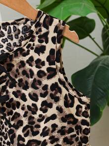 SHEIN 女童雪纺豹纹圆领泡泡袖休闲衬衫 - 彩色 - 查看 5