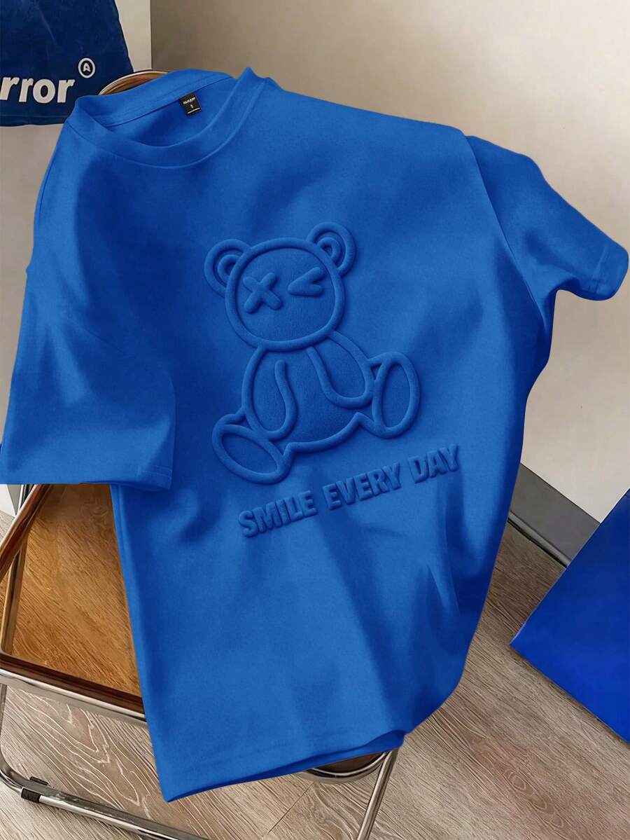 Manfinity Joysei Navy Blue Fitted Short Sleeve T-Shirt For Men - Royal Blue - View 1