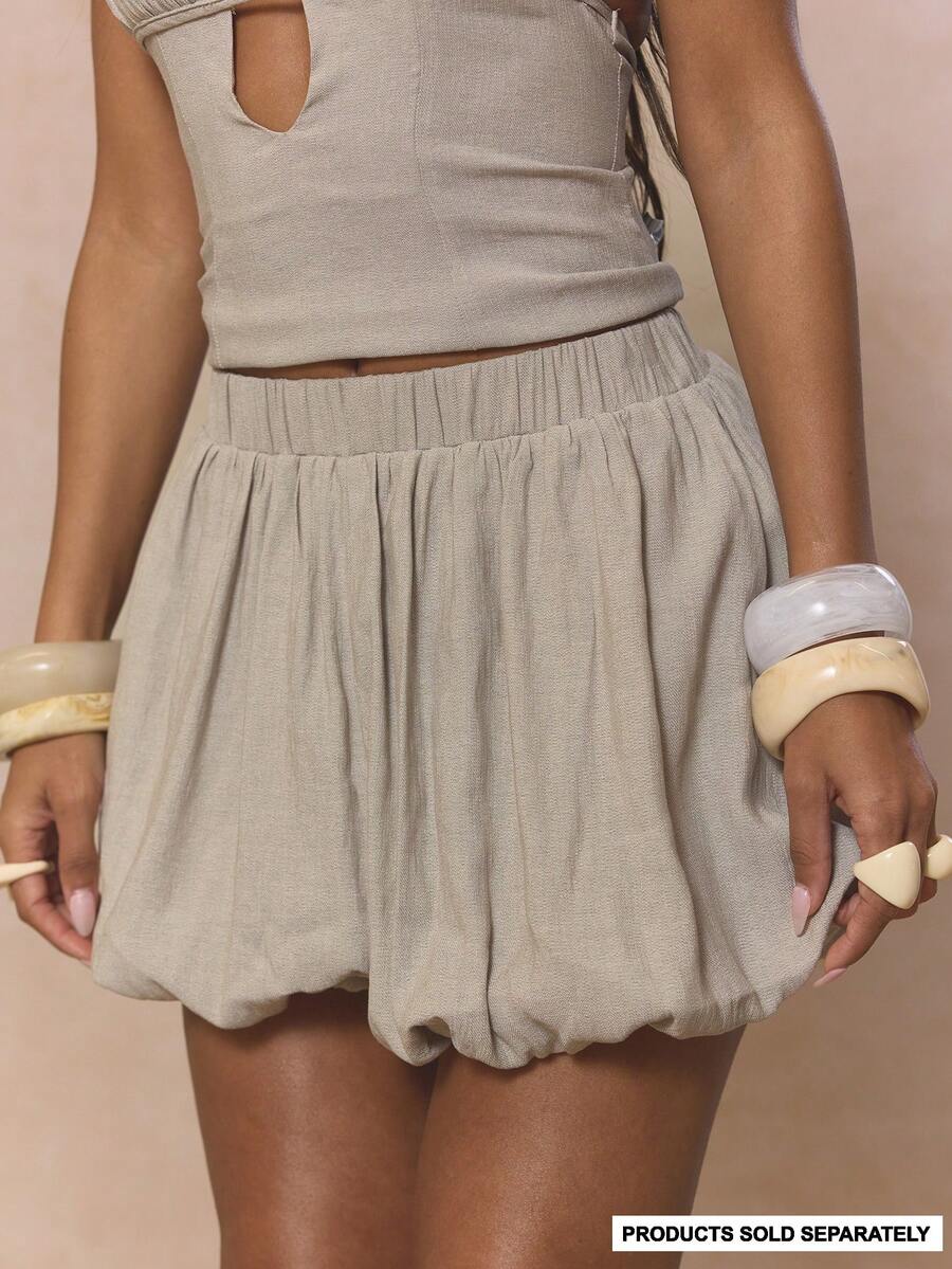 MUSERA 松紧腰气球迷你短裤套装下装，可爱春假少女风，夏季假期节日必备 - 灰色 - 查看 1