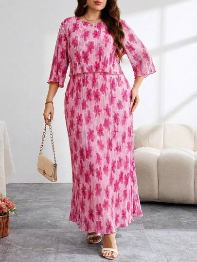 Reflora Plus Size Women Floral Print Round Neck 3/4 Sleeve Pleated Elegant Dress,
Summer Dresses For Women,Summer Clothes,Summer Outfits For Women,Spring Break Outfits, Spring Dress Women,Elegant Party Dresses For Women,Long Party Dresses,Wedding Guest Dress For Women,Wedding Party Dress, Weddings & Events, Luxury Evening Dresses For Weddings,Bridesmaid Dress,Wedding Guest Party Dress,Graduation Dress For Women, Graduation Outfit For Mother, Graduation Ceremony,Elegant Women's Ceremony Dress,Elegant Dresses For Party,Elegant Dresses For Ladies,Elegant Long Dress, Vacation Outfits Women,Holiday Outfits For Women,Summer Holiday Outfits,Summer Vacation Outfits,Casual Dresses For Women, Casual Long Dress,Luxury Women's Jalabiya, Luxury Evening Dress For Women,Luxury Evening Dresses For Weddings,Luxury Women's Abaya ,Formal Dresses For Women, Women's Social,Women's Formal Wear,Mother Of The Bride Dress Plus Size,Tea Party Dress
