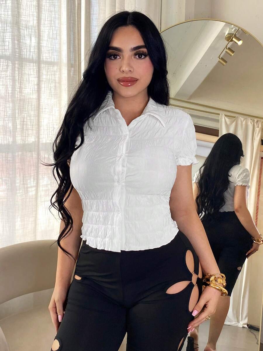 SHEIN SXY Camisa blanca casual de corte slim con cuello abotonado - Blanco - Ver 1