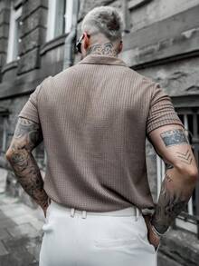 Artur Kramer 男士休闲纯色V领短袖Polo衫，夏季 - 卡其色 - 查看 2