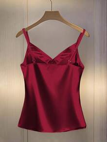 Franclia 性感细肩带荷叶边金属扣装饰修身吊带背心 - 酒紅色 - 查看 2