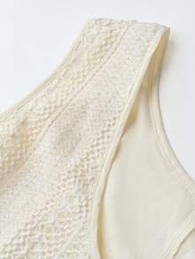 SHEIN LUNE Camisa tipo chaleco para mujer talla grande, de tela jacquard con encaje, corte holgado en línea A - Albaricoque - Ver 4