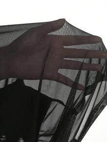 Mistrie Lady Sexy Net Fabric Transparent Embroidery T-Shirt - Black - View 7
