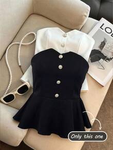 Franclia Petite 女士时尚无肩带休闲/工作吊带背心，度假无肩带黑色吊带背心，派对/活动无肩带上衣 - 黑色 - 查看 6