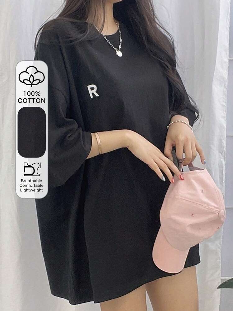 Relaxed Minimalist Letter Print Loose Fit High-Quality T-Shirt For Women Oversized