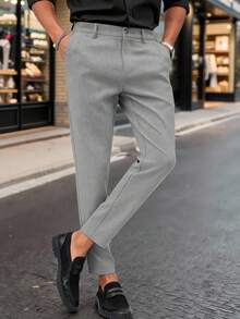 Manfinity Mode Pantalones de traje de vestir para hombre de unicolor con bolsillo, para negocios, viajes, formal, ceremonia - Gris - Ver 4