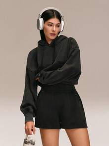 GLOWMODE Quần short Terry Cozy mềm mại, thoáng khí, thấm hút mồ hôi, kiểu dáng cổ điển, có túi bên hông, eo chun, dễ mặc hàng ngày. - màu đen - Xem 6