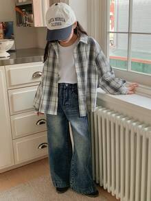 Dazy Kids Quần jeans ống rộng có túi, dáng suông, đa năng dành cho bé gái tuổi teen. - Màu xanh lam - Xem 2