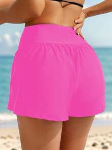 Swim Lushoire Pantalones cortos de playa con bolsillo y estampado de lirio para mujer, adecuados para vacaciones de verano. Pantalones cortos de baño, pantalones cortos de cobertura de traje de baño para mujer, pantalones cortos de verano casuales para mujer. - Rosa - Ver 2