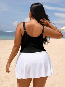 Swim Lushoire 2026新款夏季沙滩度假黑白拼接极简主义大码连体泳衣 - 黑與白 - 查看 2