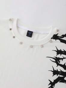 ROMWE MEN Men's Gothic Print Rivet Metal Grommet Loose Tank Top - White - View 2