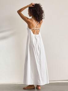 Ocili Damen einfarbiges lässiges Trägerkleid Loungewear - Weiss - Übersicht 2