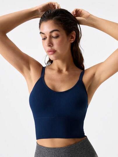 女士运动休闲薄款加垫文胸，带支撑背部，轻薄衬里，无钢圈减震提升支撑文胸