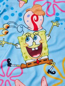 SpongeBob SquarePants | SHEIN 1块卡通海绵，派大星印花浴巾，沙滩巾，可用于沙滩、游泳。 - 藍色 - 查看 7
